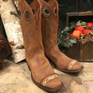 Justin Cowgirl Boots size 6 Brown Tan square toe